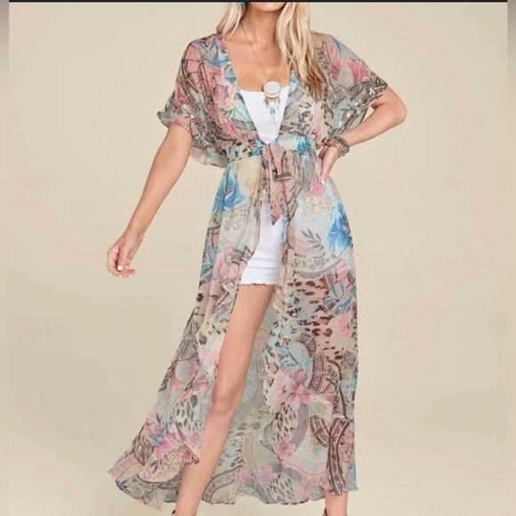 VENUS Multicolored Flutter Sleeve V-Neck Sundress - Picture 1 of 15